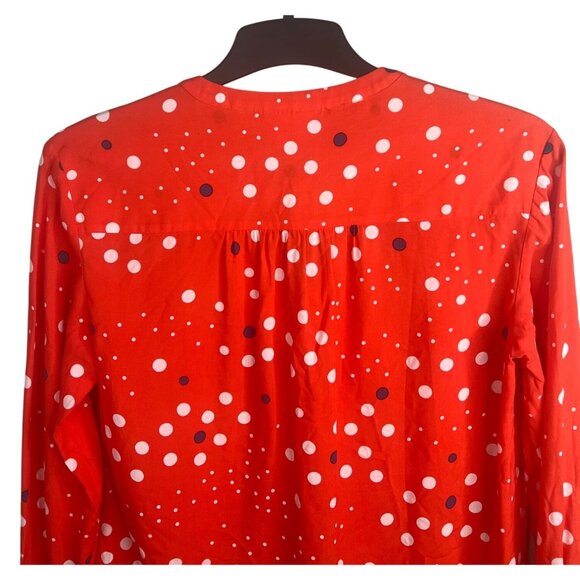 Anthropologie Maeve Elan Scarf Orange Polka Dot Long-Sleeve Button-Down Blouse 2 - Picture 12 of 16